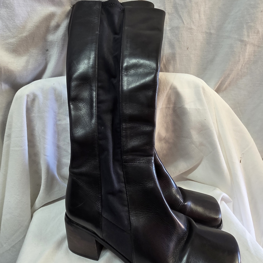 Black Leather Knee-High Boots